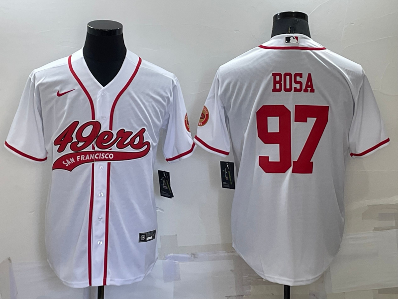 Men's White Red San Francisco 49ers #97 Nick Bosa Cool Base Stitched Baseball Jersey